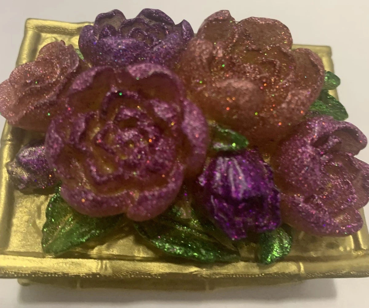 84x64x62mm Epoxy Resin Gold Tone Laser Peony Flowers Jewelry Gift Storage Box | eBay
