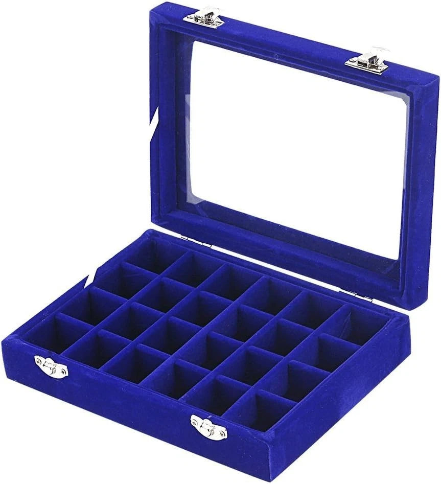 MeJell 24 Slot Velvet Glass Jewelry Box Organizer Ring Earring Tray Display | eBay