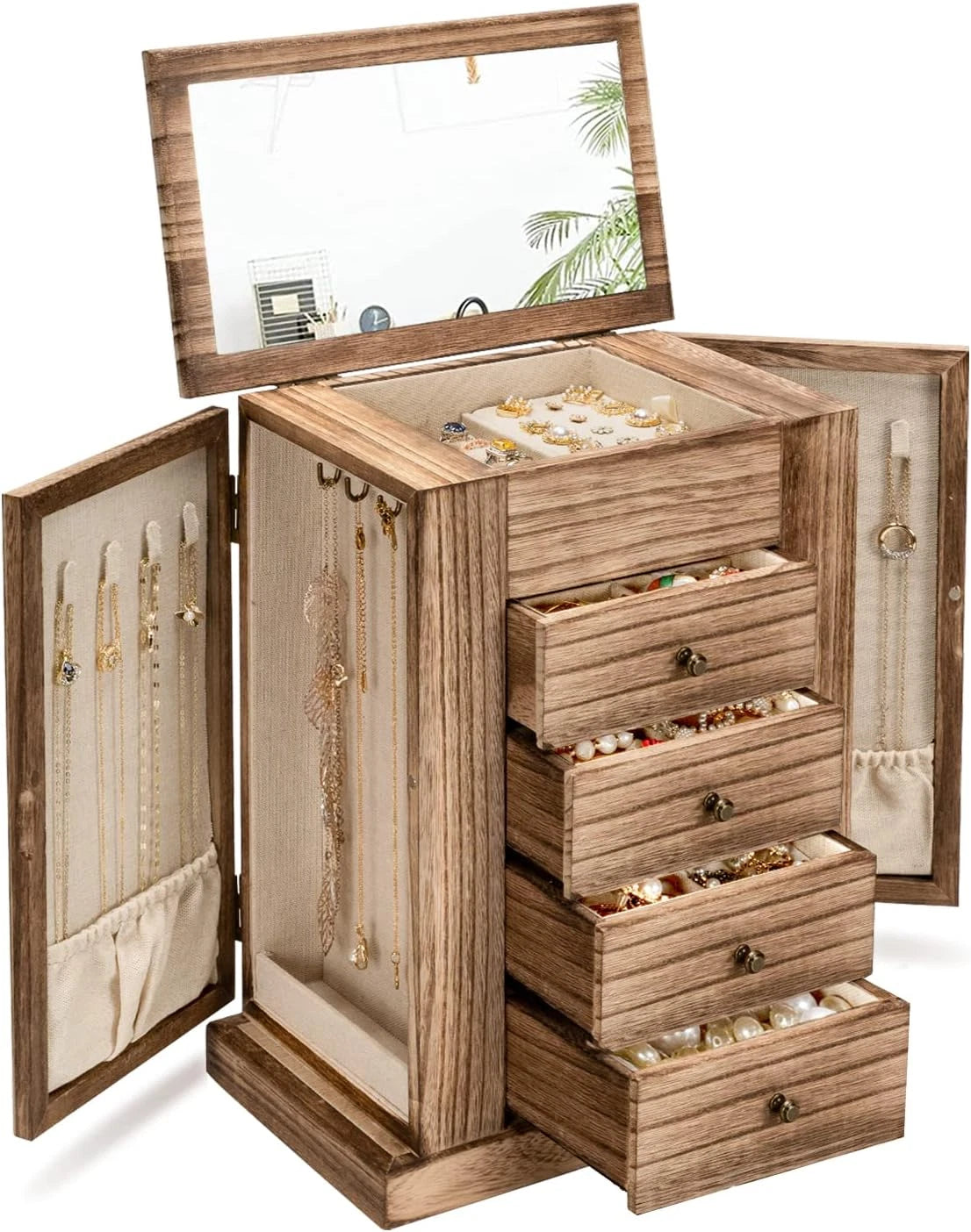 Jewelry Box for Women, 5 Layer Large Wood Boxes & Organizers for Necklaces Earri | eBay