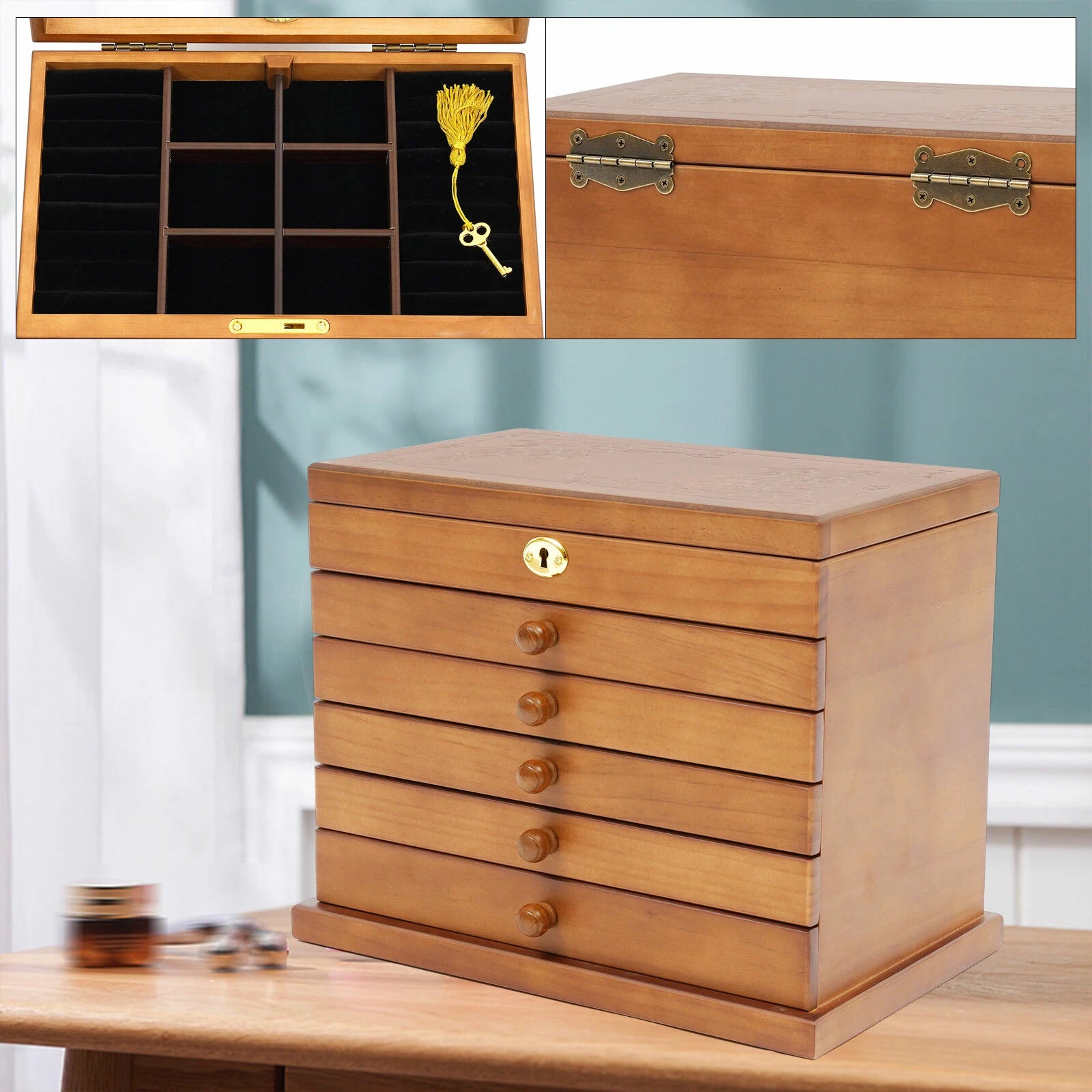 Large Capacity Wooden Jewelry Box Vintage Organizer Necklace Ring Display Boxes] | eBay