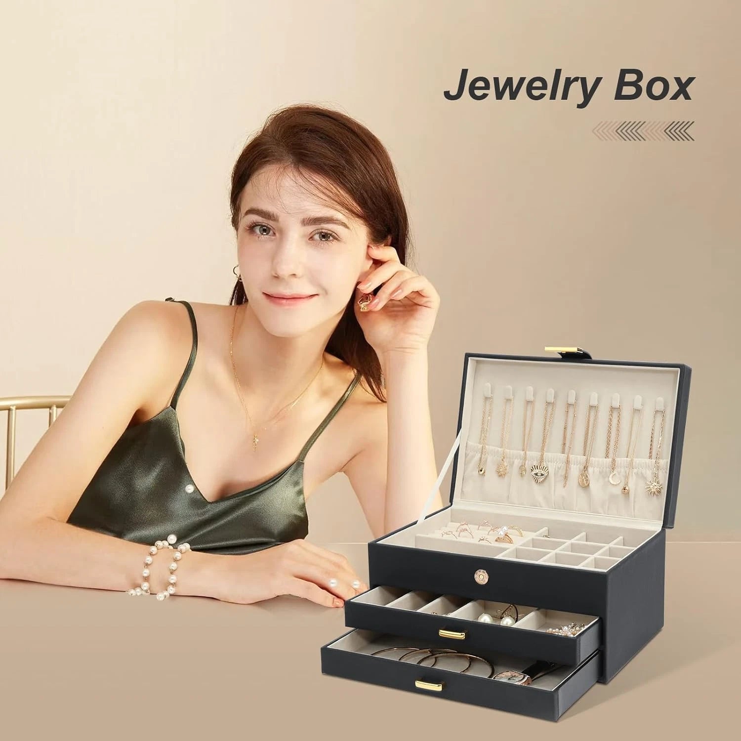 Jewelry Holder Organizer, Leather Jewelry Set Box with 2 Drawers, Jewelry Storag | eBay