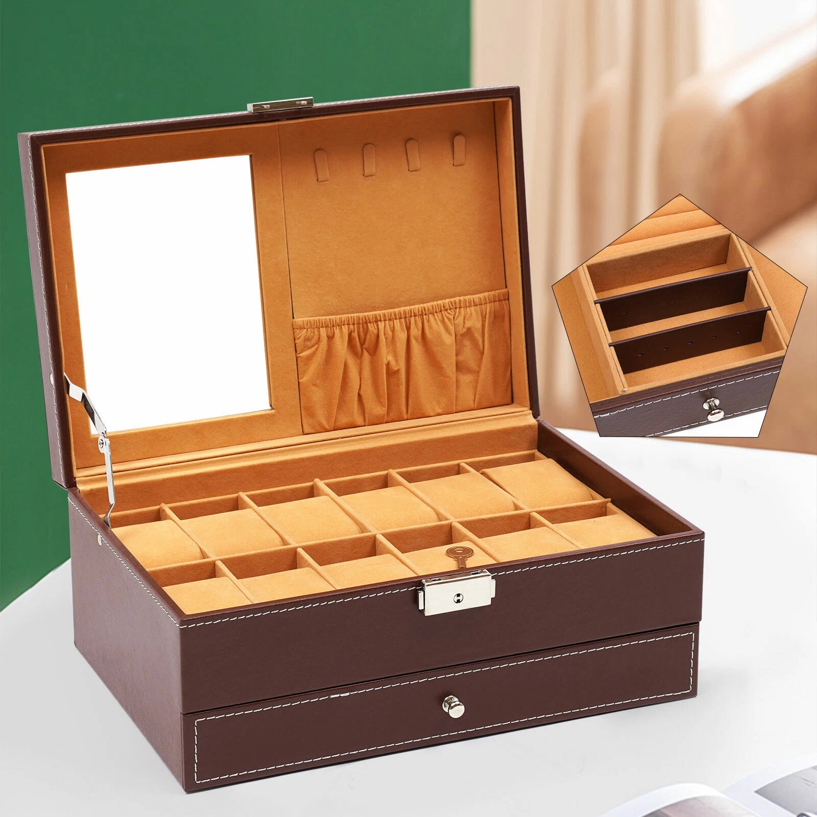 Mens Watch Box Case Organizer 12 Slots Watches Holder Jewelry Storage Display US | eBay