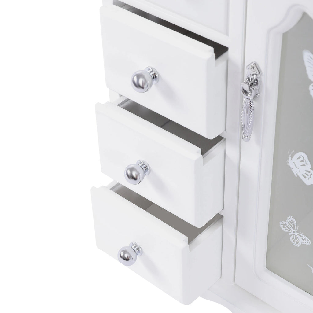 Elegant White Jewelry Box Organizer with 4 Drawers and Butterfly Design | eBay