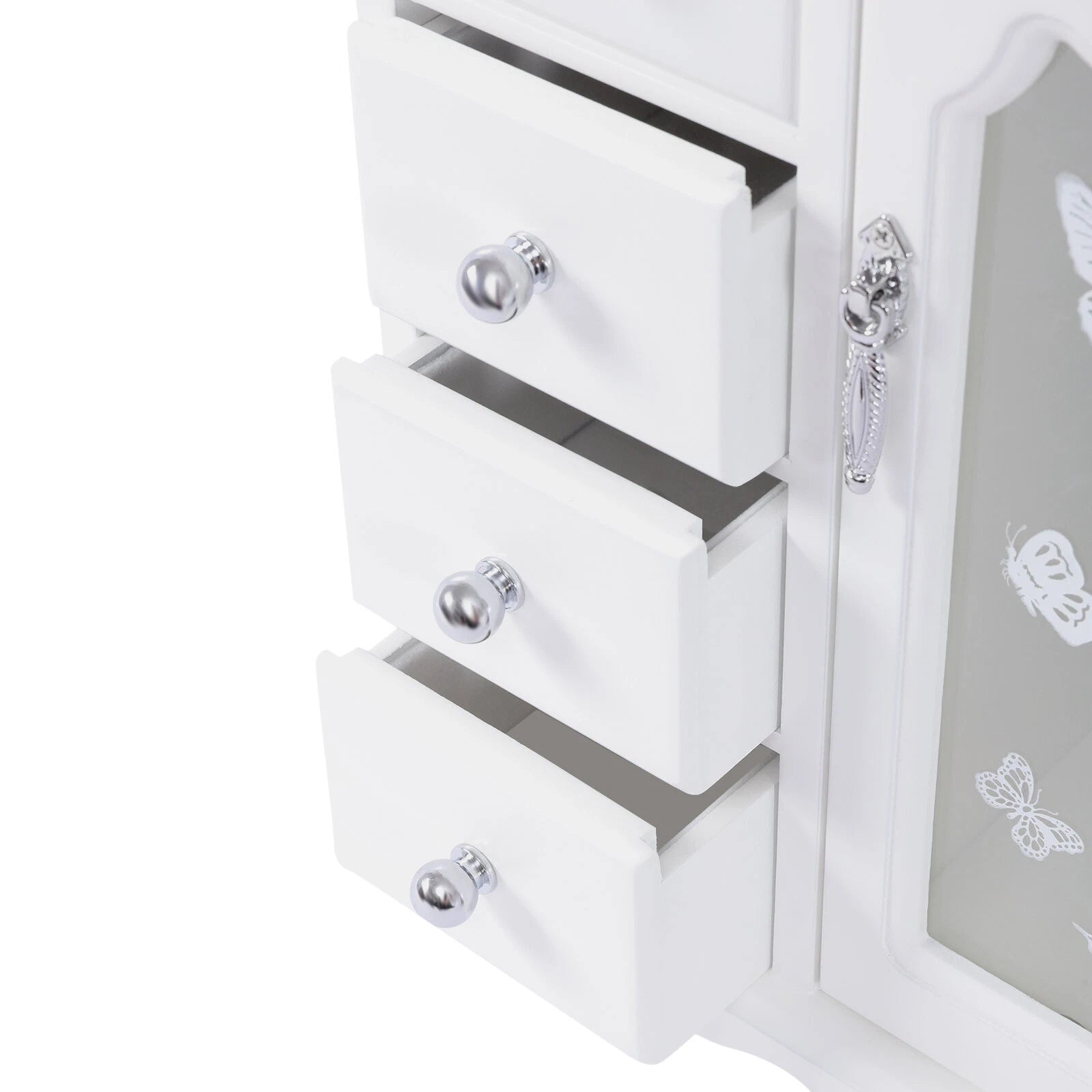 Elegant White Jewelry Box Organizer with 4 Drawers and Butterfly Design | eBay
