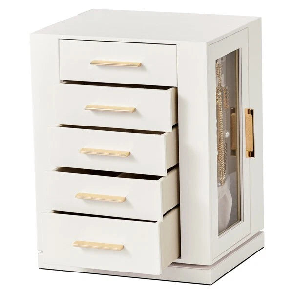 360° Rotating Jewelry Box with 5 Drawers, White Cabinet & Pink Velvet Storage | eBay