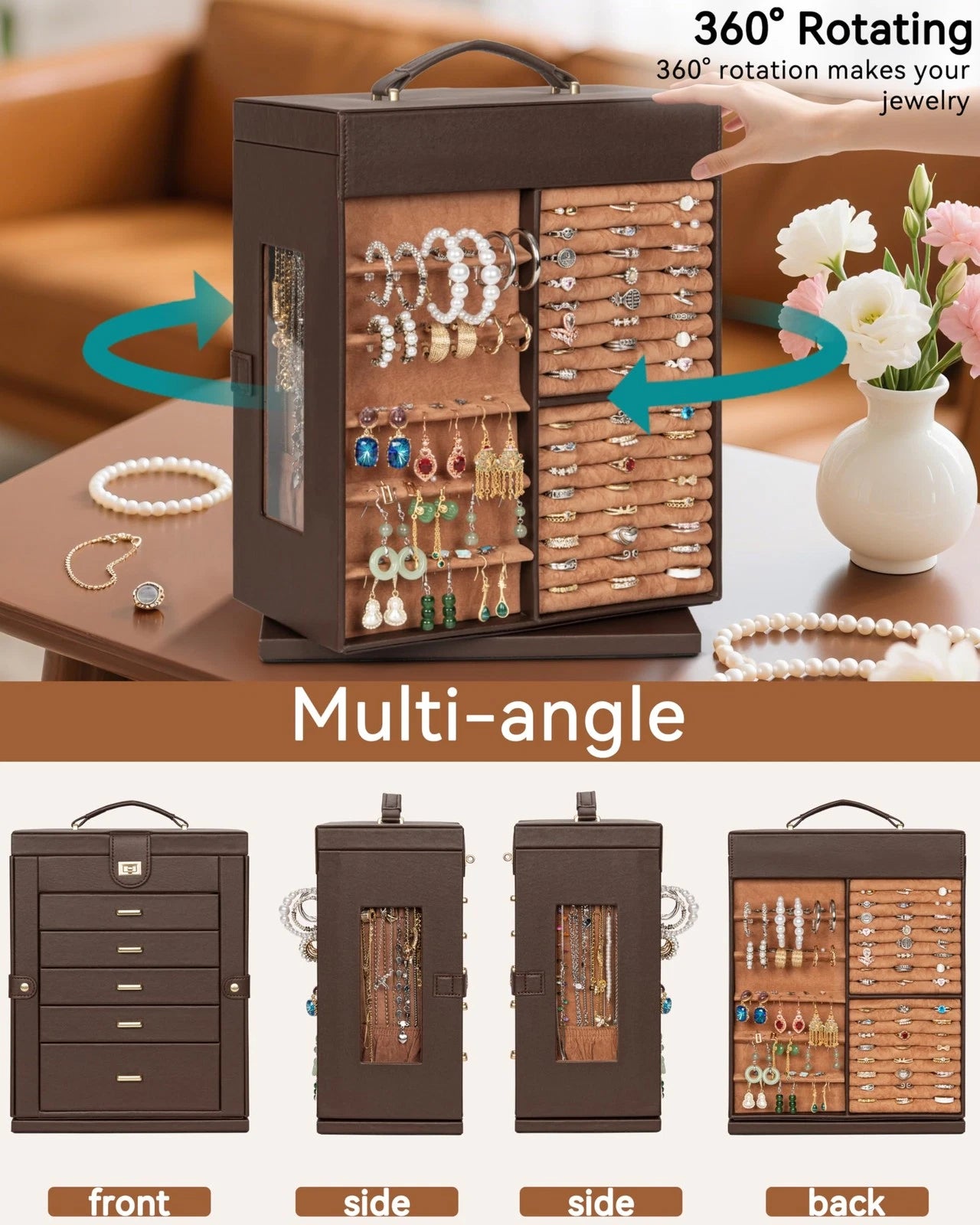 360° Rotating Jewelry Box 6-Tier Organizer Functional Jewelry Storage Case fo... | eBay