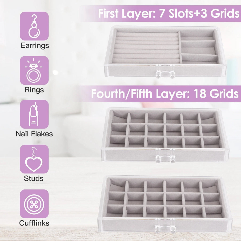 Stackable Jewelry Box Necklaces Jewelry Holder Velvet Holder Storage Organizer | eBay