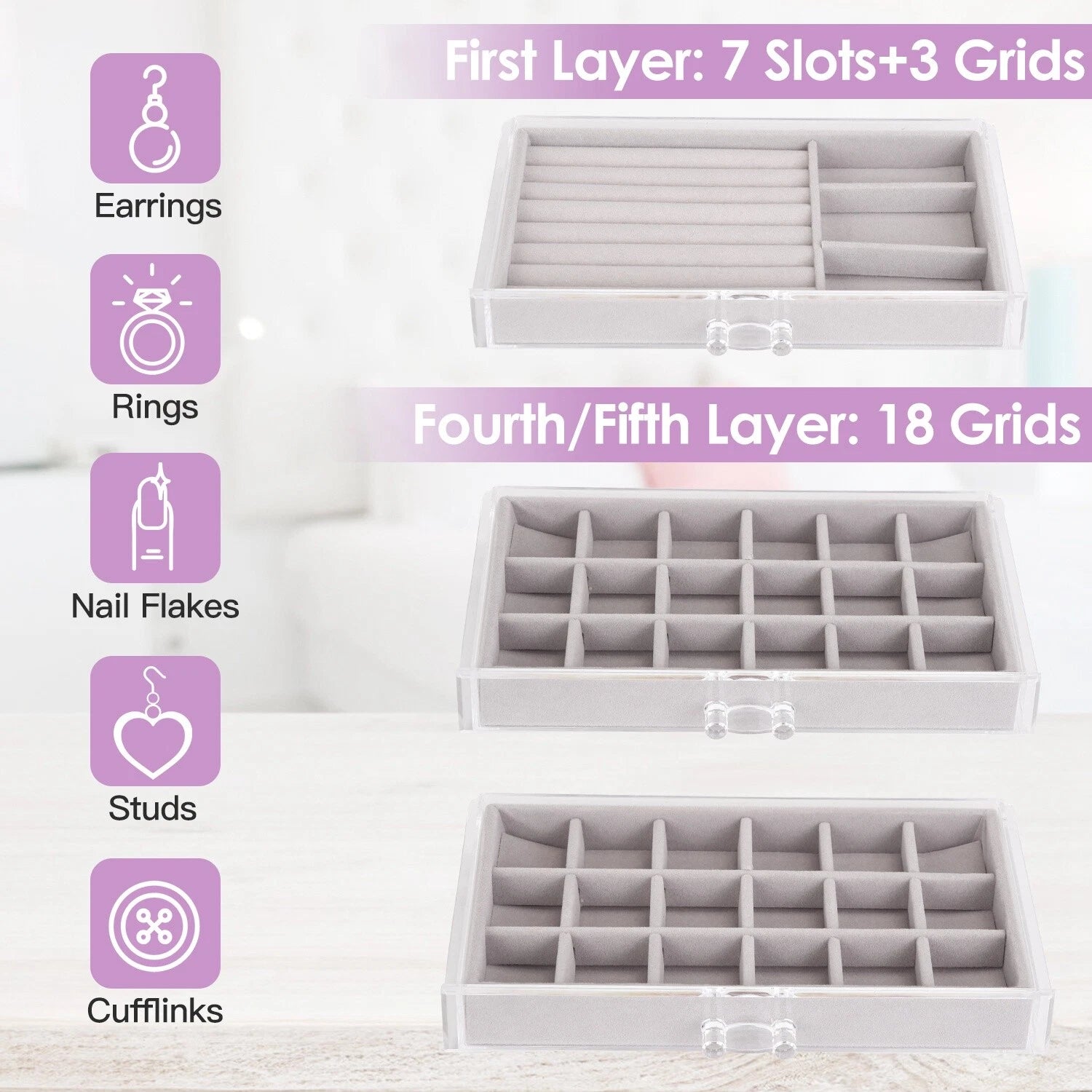 Stackable Jewelry Box Necklaces Jewelry Holder Velvet Holder Storage Organizer | eBay