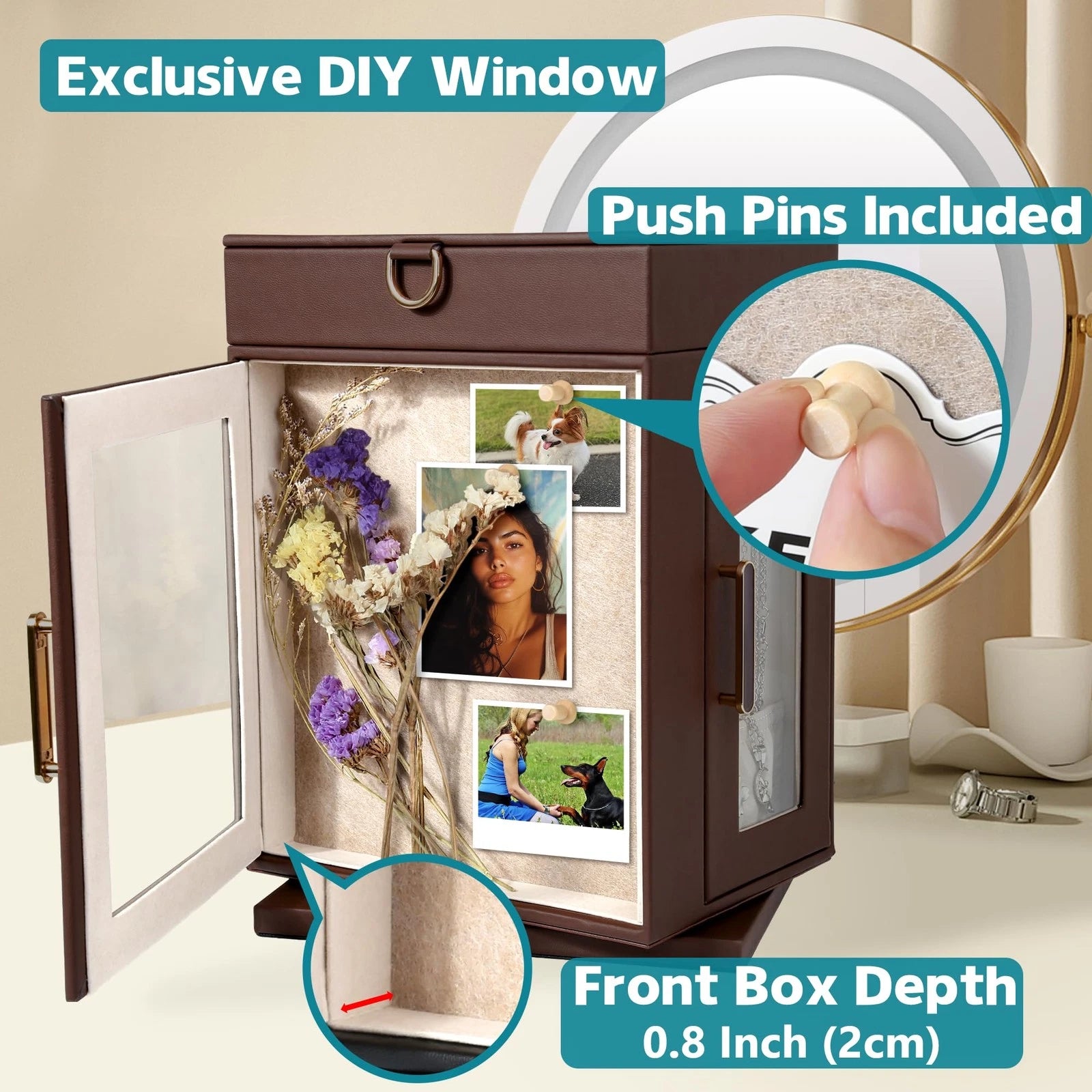 360° Rotating Jewelry Box | Brown PU Leather Organizer with Detachable Tray | eBay