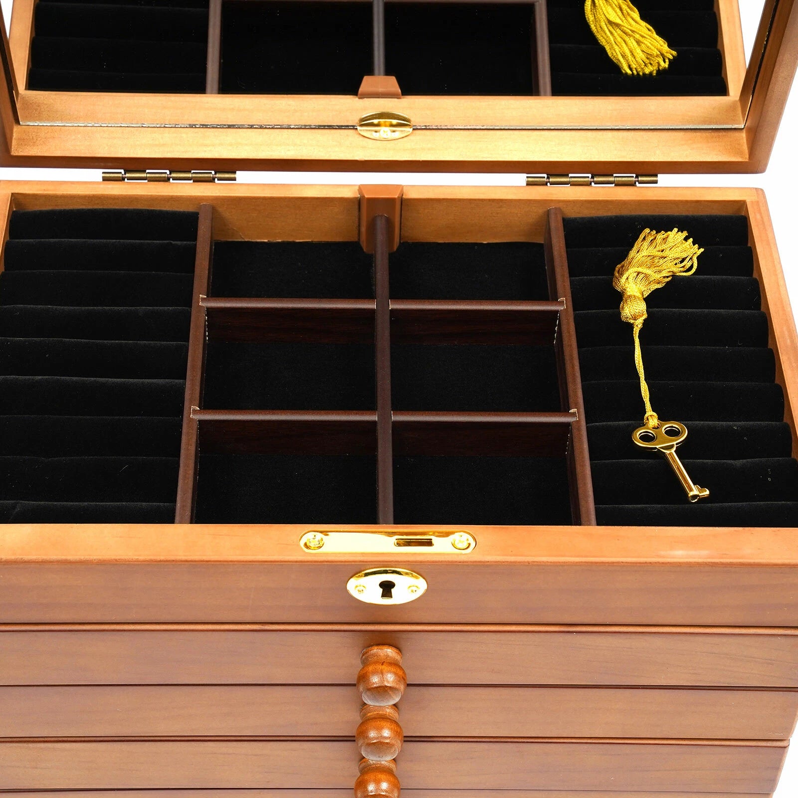 6-Layer Jewelry Box Wood for Wowen Large Organizer Box with Mirror & 5 Drawers | eBay