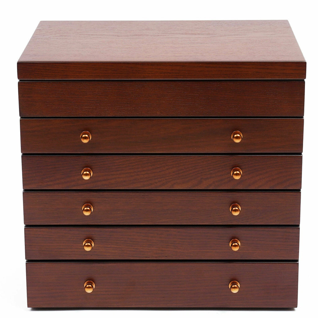 6-layer Wooden Jewelry Box Storage Box with Lock Mirror Brown Storage Box | eBay