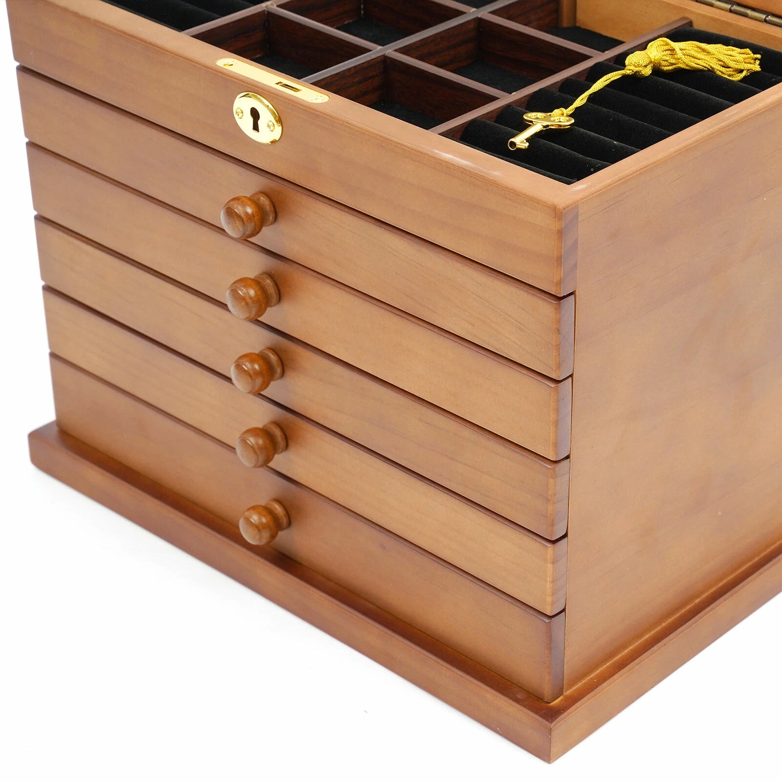 6-Layer Jewelry Box Wood for Wowen Large Organizer Box with Mirror & 5 Drawers | eBay