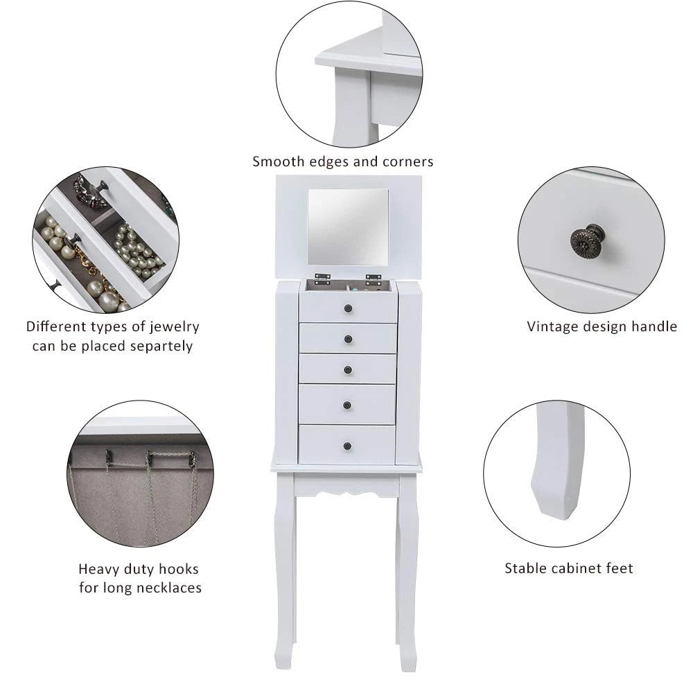 MTFY Standing Jewelry Armoire Cabinet with Mirror,Jewellery Box Organizer Chest | eBay