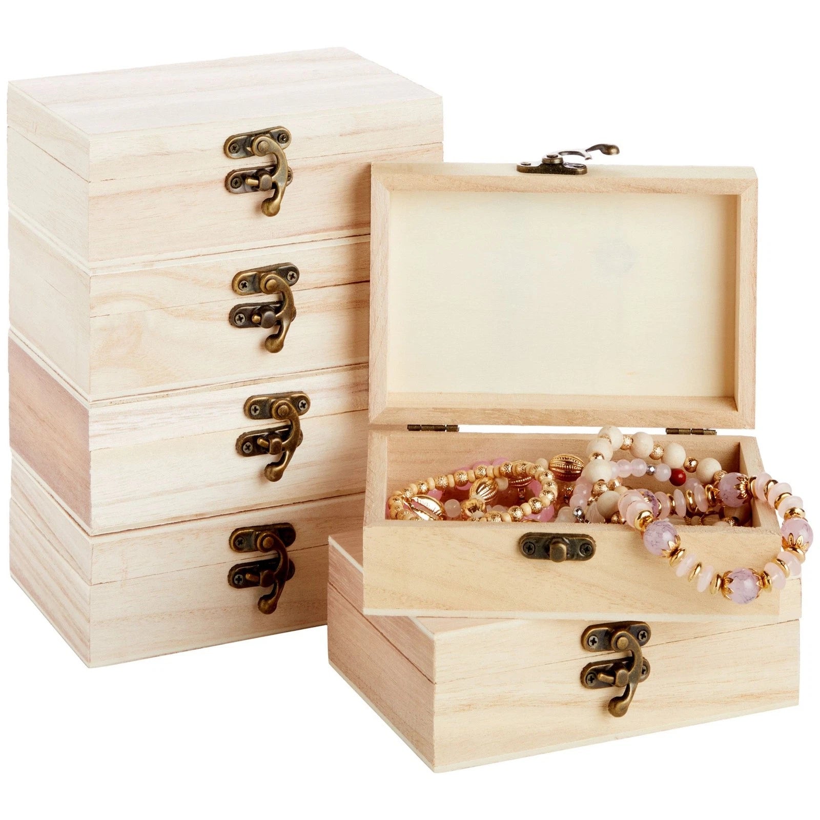 6-Pack Unfinished Wooden Boxes for Crafts with Hinged Lids and Clasps, 6x4x2 In 843128138459| eBay