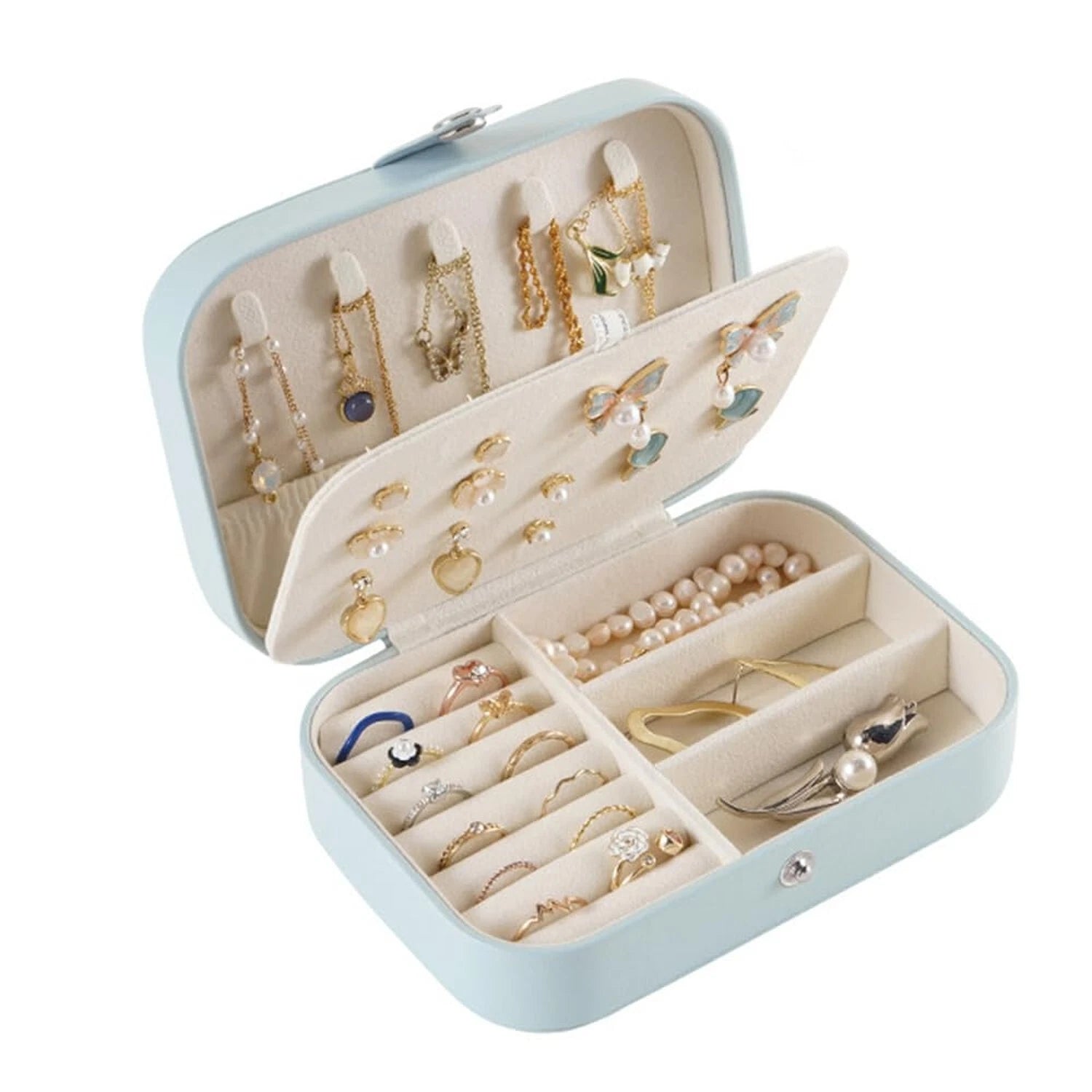 Blue Large Capacity Jewelry Storage Box, Portable Leather Jewelry Organizer f... | eBay
