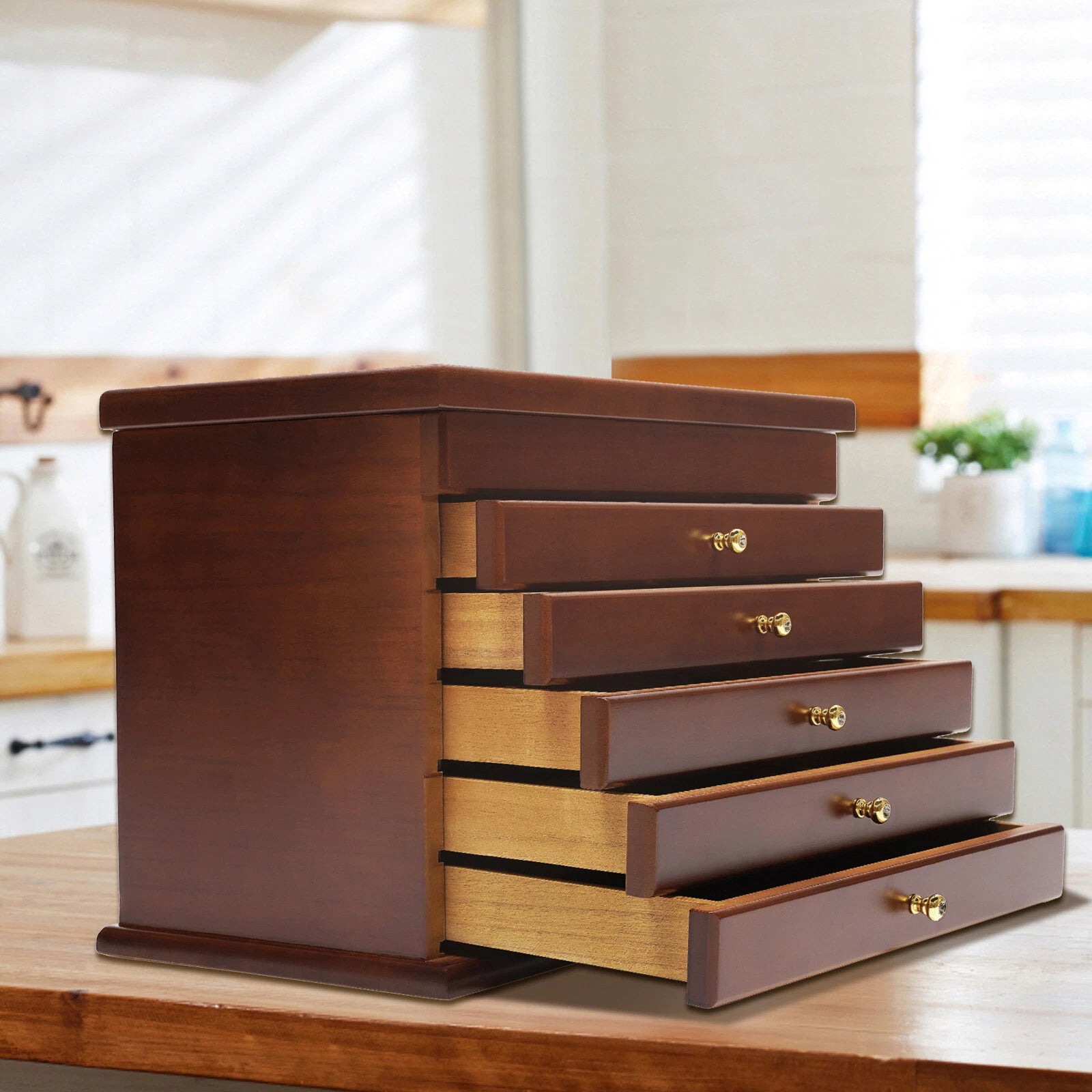 6 Layers Brown Jewelry Storage Box Organizer Cabinet Wood Jewelry Necklace Chest | eBay
