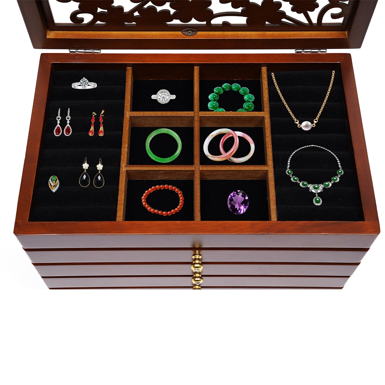 6 Tiers Jewelry Storage Vintage Box/Case Wooden Jewelry Organizer/Collection | eBay