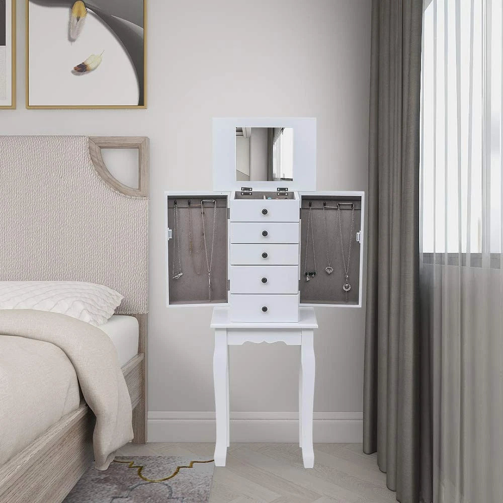 MTFY Standing Jewelry Armoire Cabinet with Mirror,Jewellery Box Organizer Chest | eBay