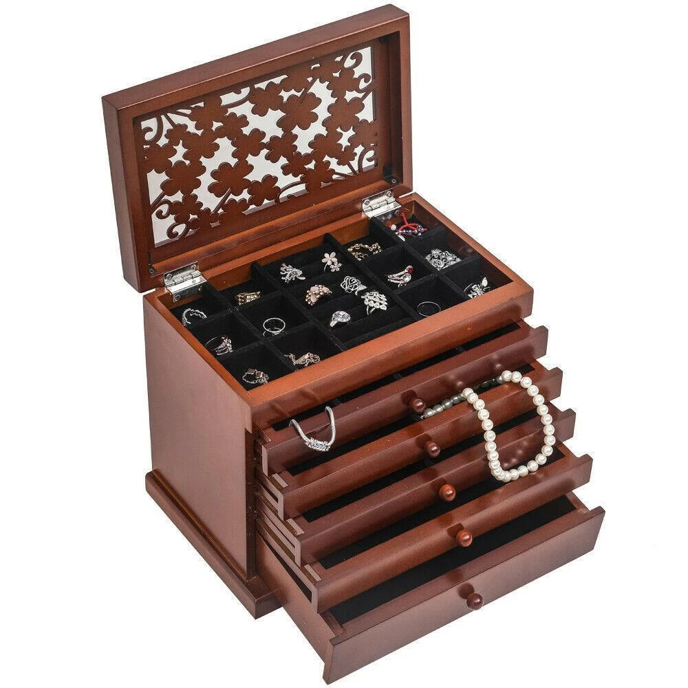 Jewelry Ring Display Organizer Box Tray Earring Storage Case with 5 Drawers | eBay