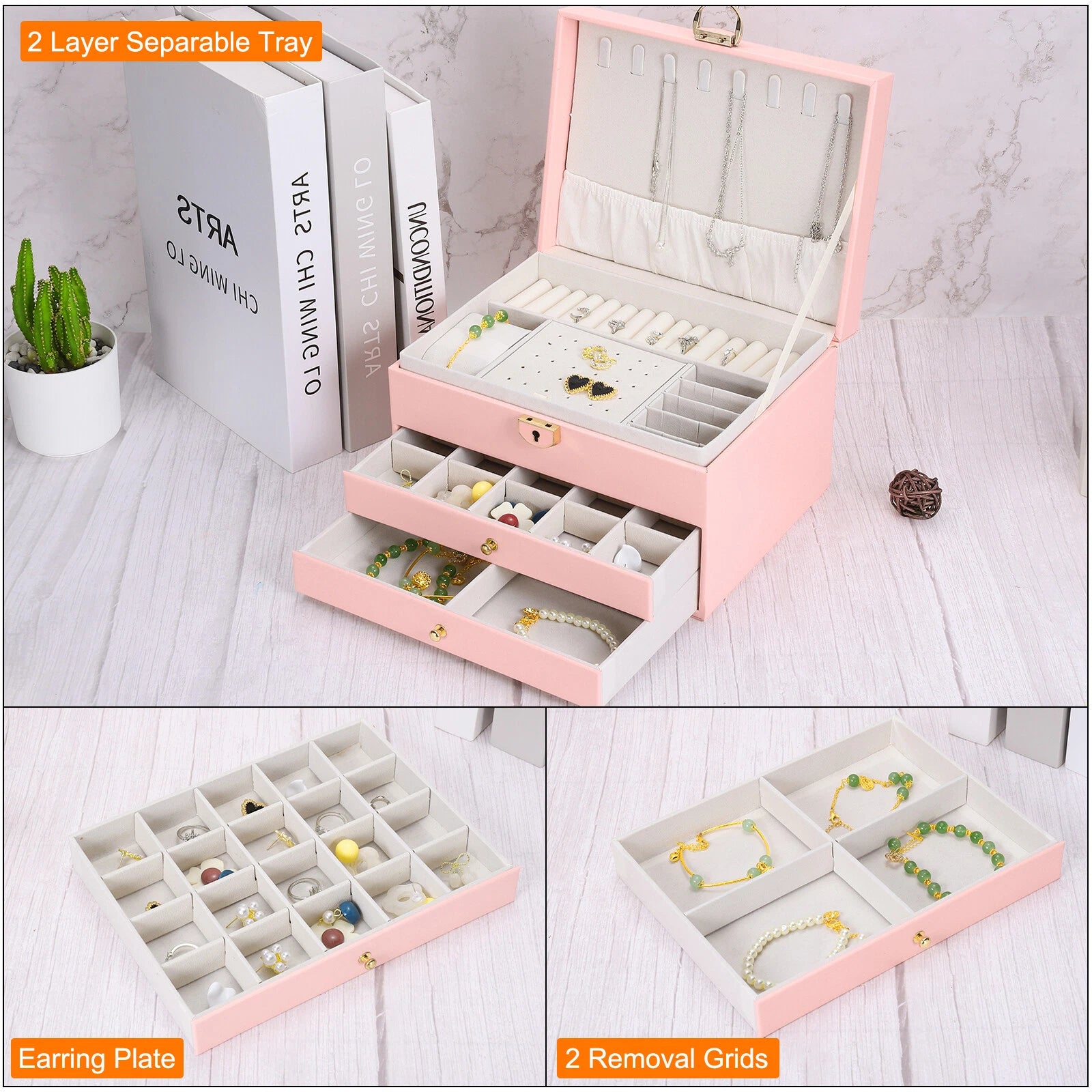 3 Layer Jewelry Box Organizer PU Leather Jewelry Storage Box for Necklace Black | eBay