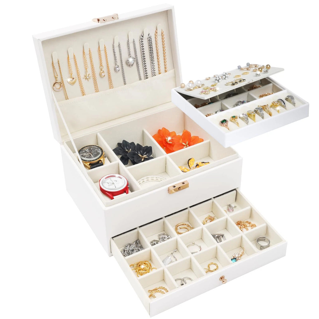 3 Layers Jewelry Box White Jewelry Boxes for Women with Drawer Jewelry Organi... | eBay