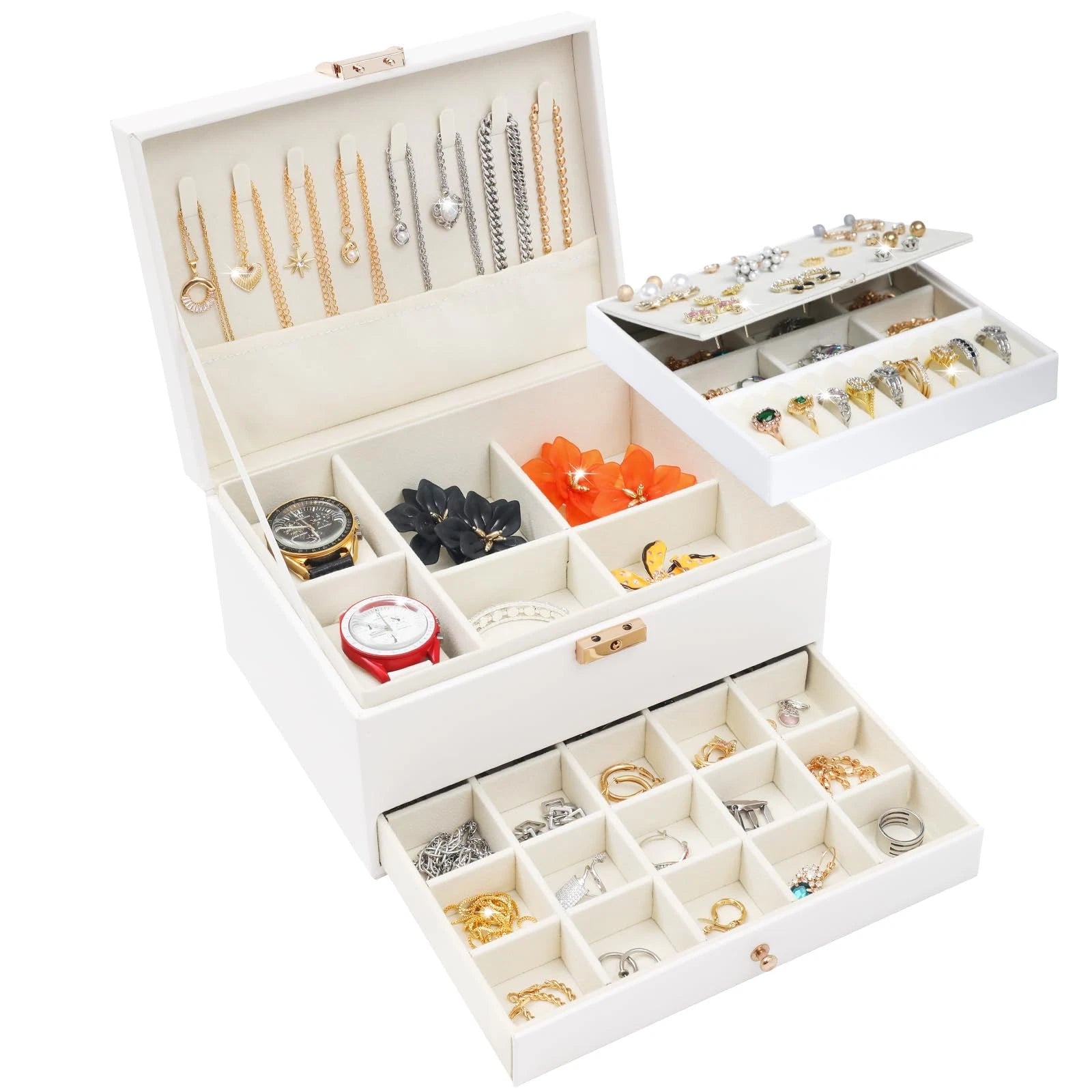 3 Layers Jewelry Box White Jewelry Boxes for Women with Drawer Jewelry Organi... | eBay