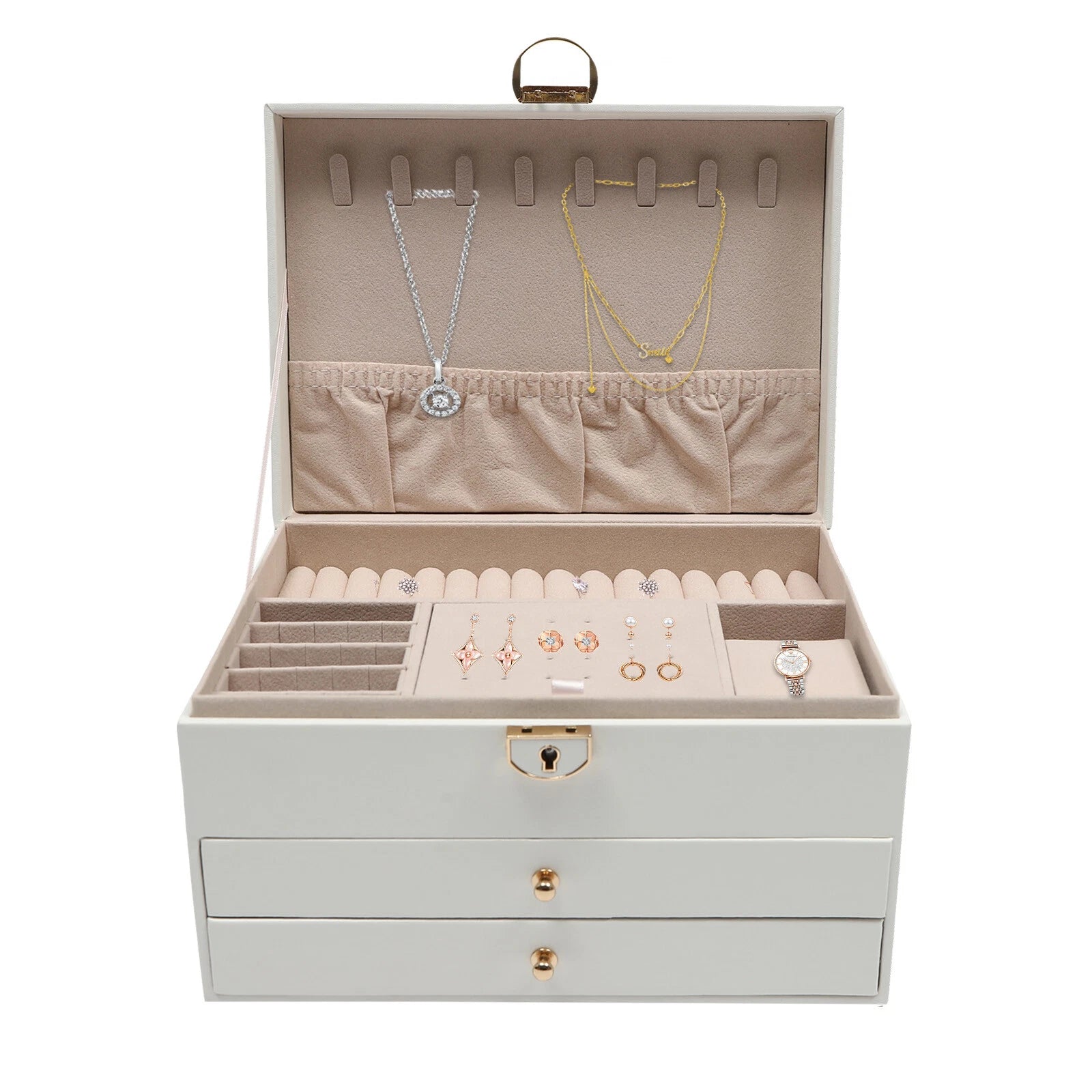 3 Tier Watch Box Jewelry Organizer Case Holder Bracelet Display Case with Drawer | eBay