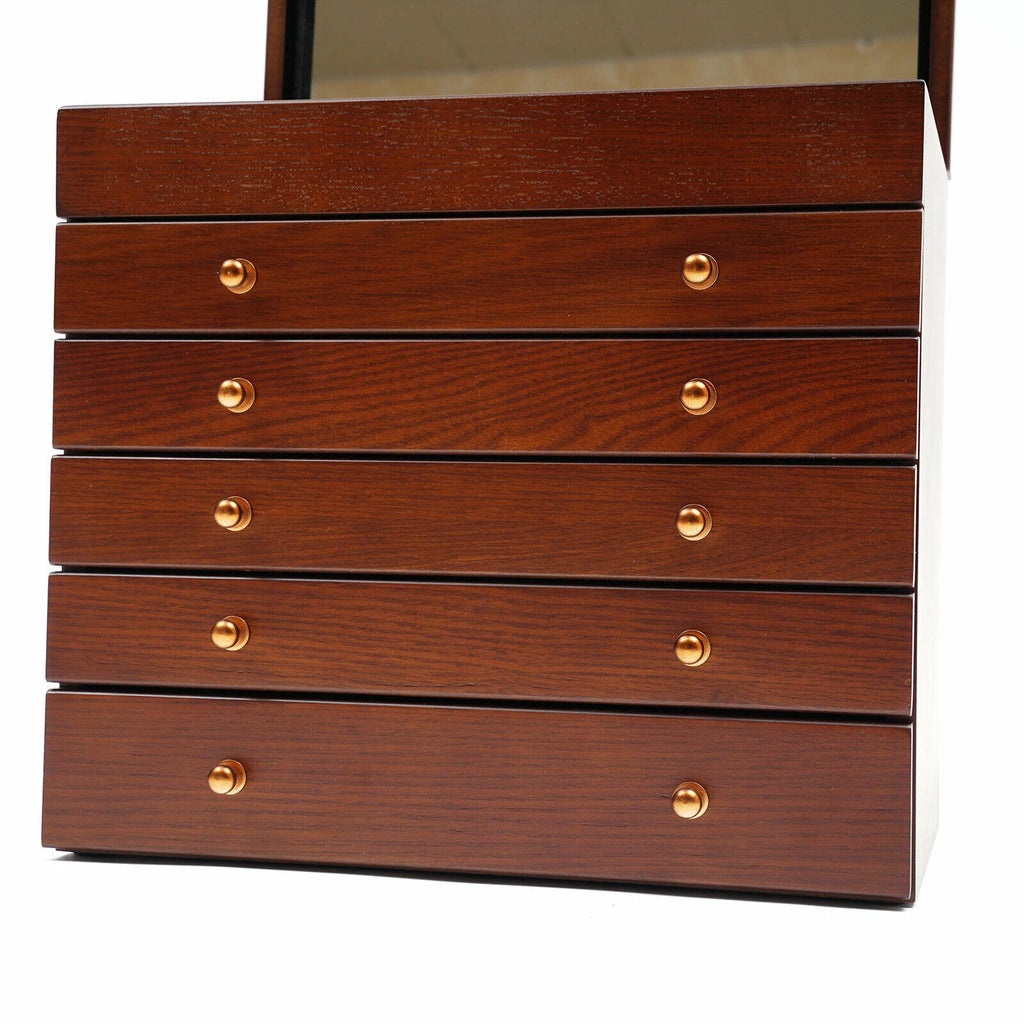 6-layer Wooden Jewelry Box Storage Box with Lock Mirror Brown Storage Box | eBay