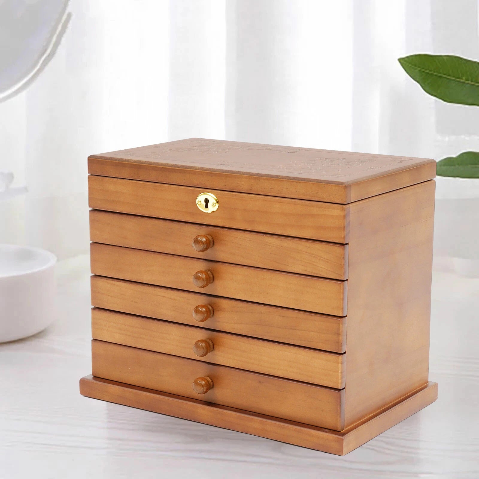 Jewelry Box Wooden Large Organizer Box Large Capacity With Mirror & 5 Drawers | eBay
