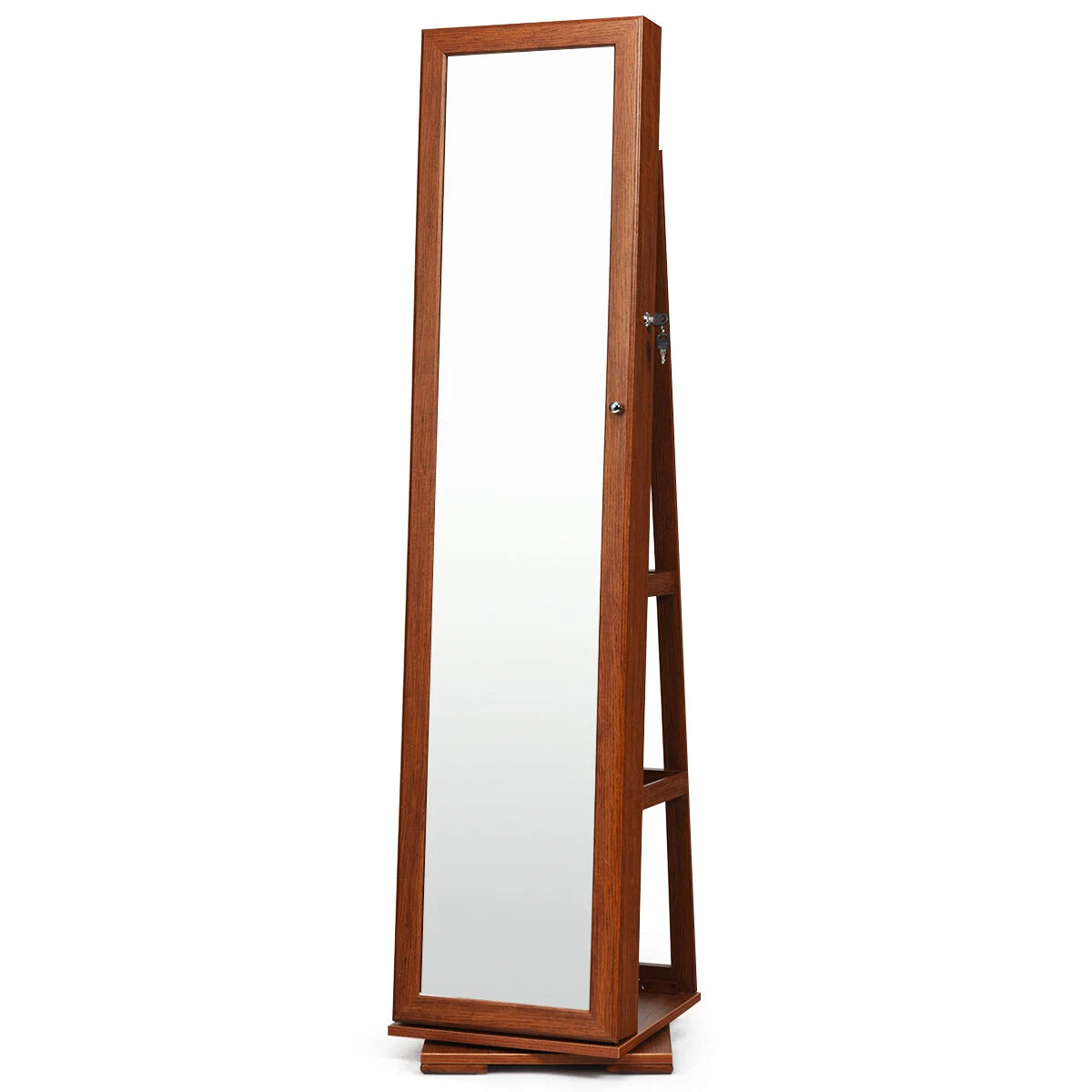 Costway 360° Rotatable Jewelry Cabinet Armoire Lockable Storage Organizer Brown | eBay