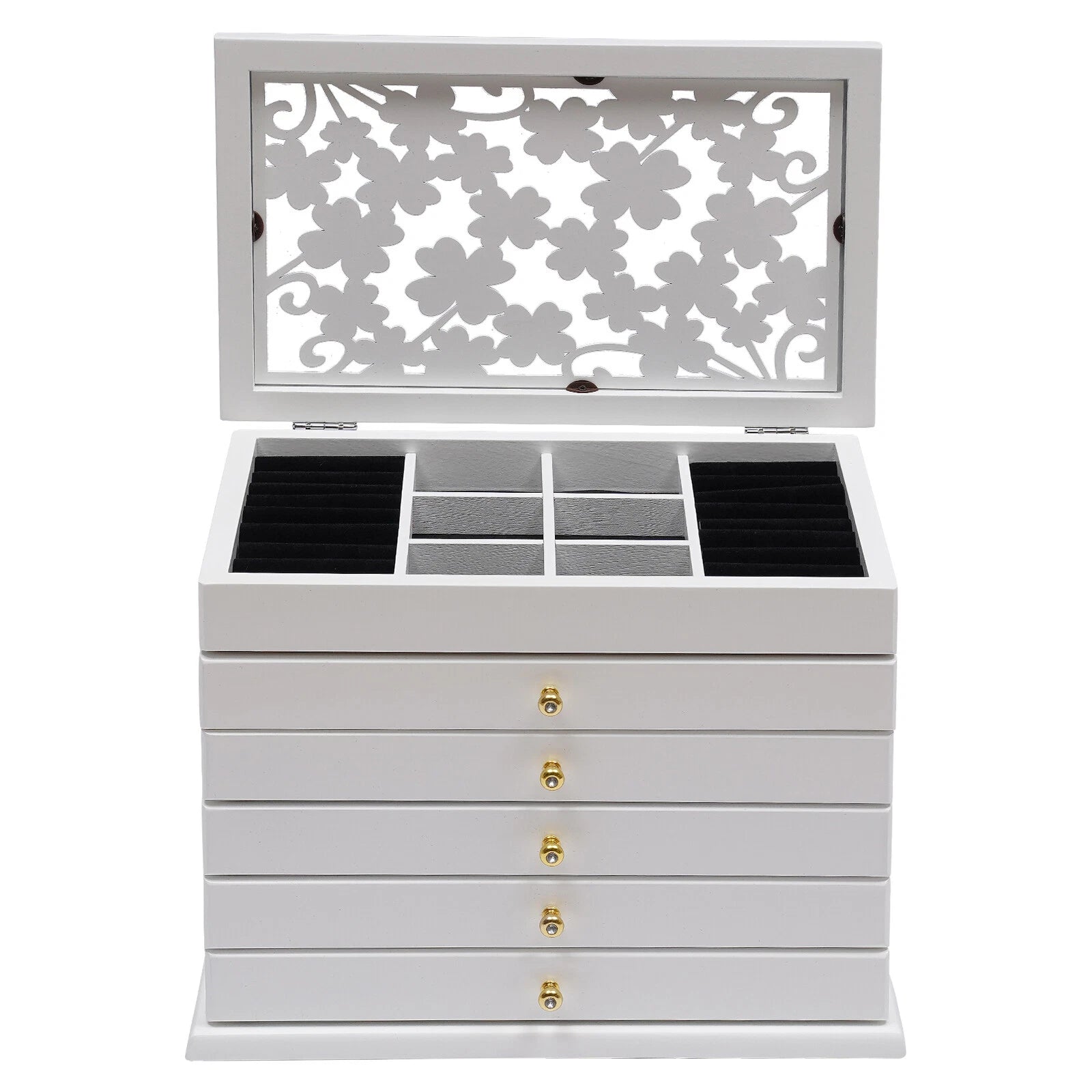 6-Layer Jewelry Box w/Drawers Large Ring Necklace Wodden StorageCase Women Gifts | eBay