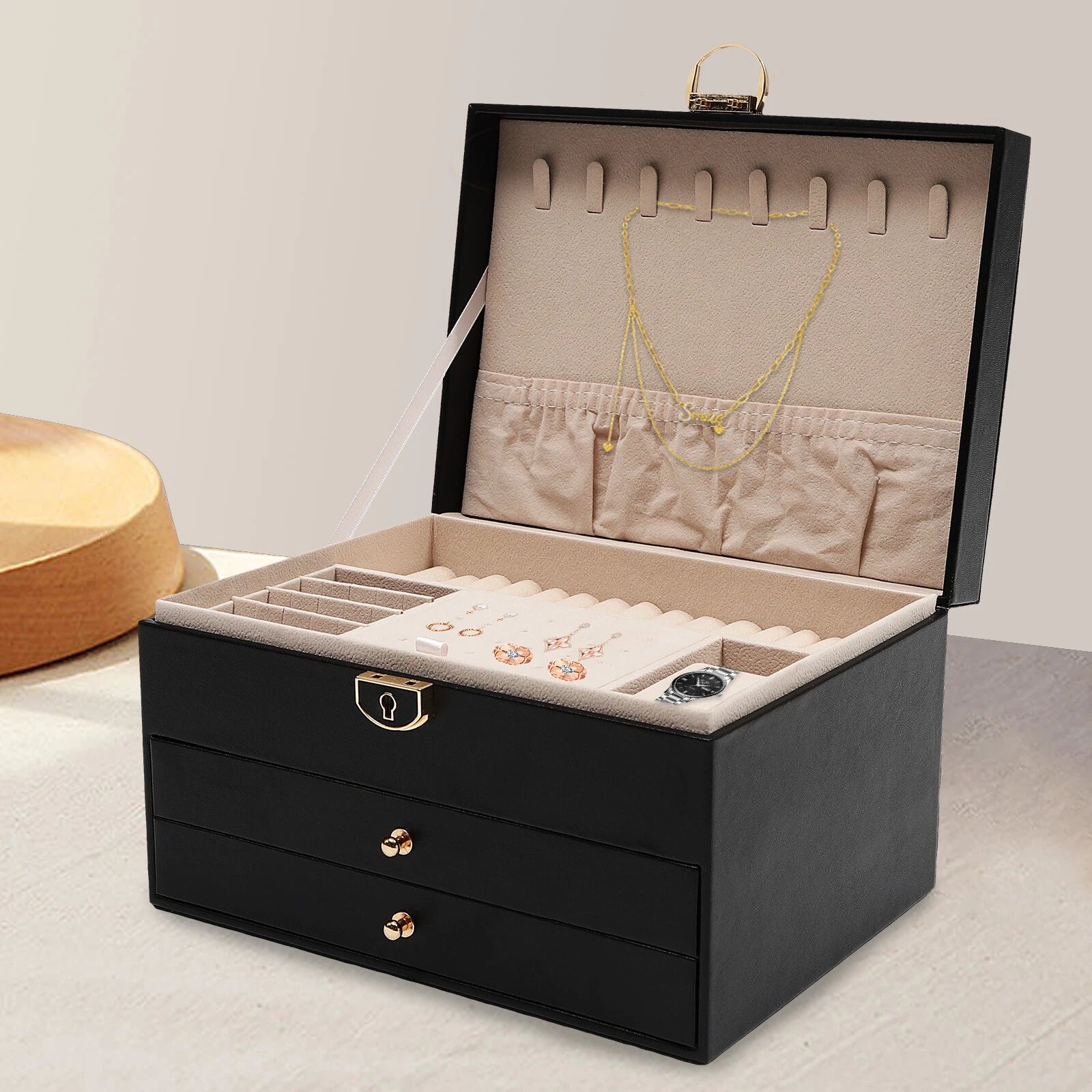 PU Watch Storage Box with Drawer Jewelry Organizer Watch Holder Display Case | eBay
