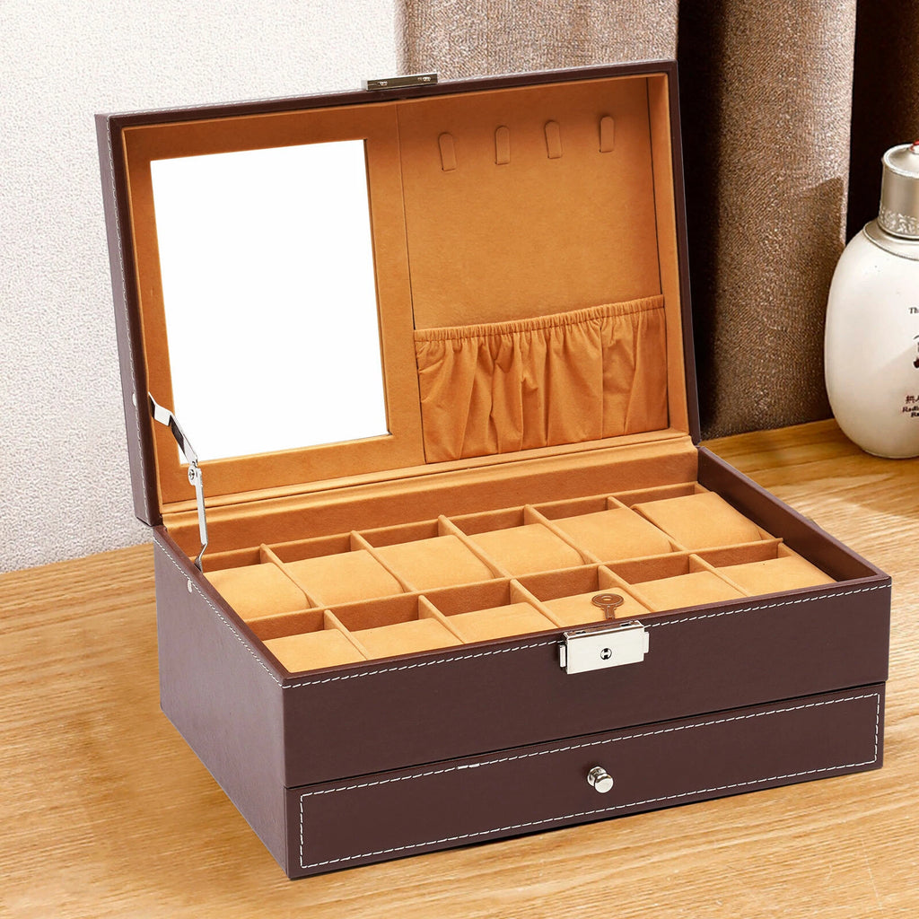 Mens Watch Box Case Organizer 12 Slots Watches Holder Jewelry Storage Display US | eBay