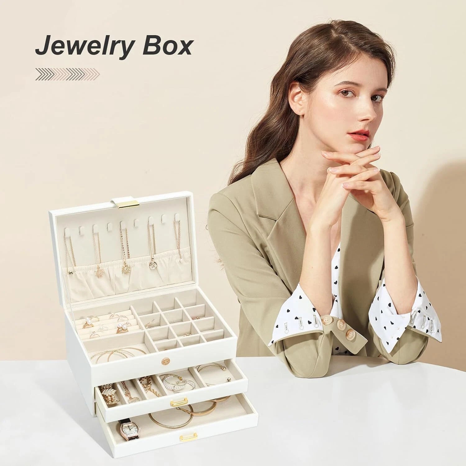 Jewelry Organizer Box, Women Jewelry Box 3 Layers with 2 Drawers, Large Jewelry | eBay