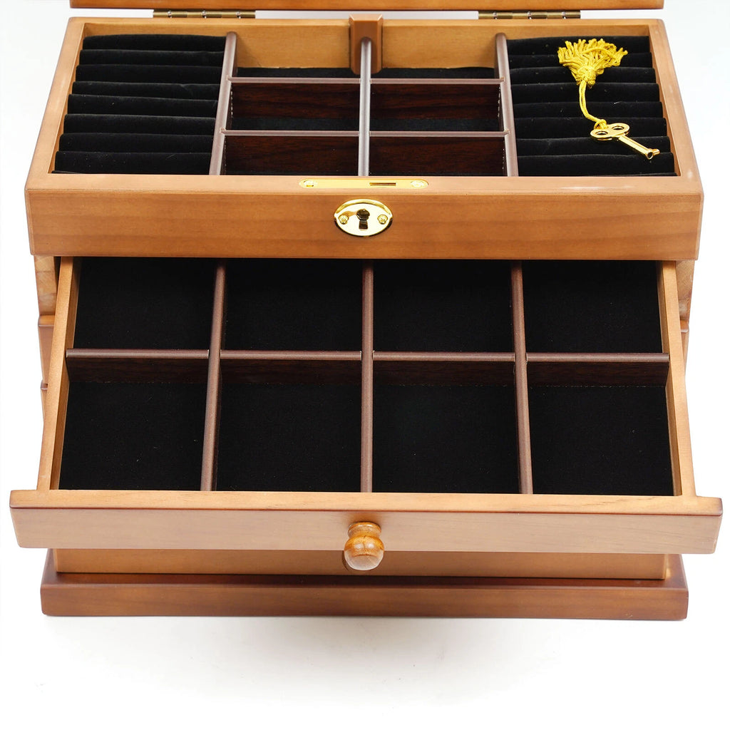 6-Layer Jewelry Box Wood for Wowen Large Organizer Box with Mirror & 5 Drawers | eBay