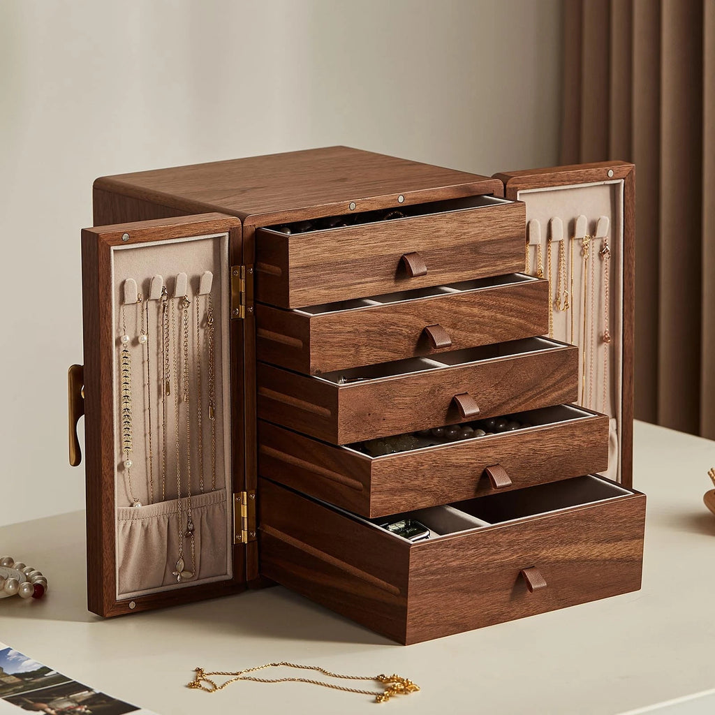 Homruilink Wooden Jewelry Box 5 Layer Black Walnut Large Jewelry Organizer wi... | eBay