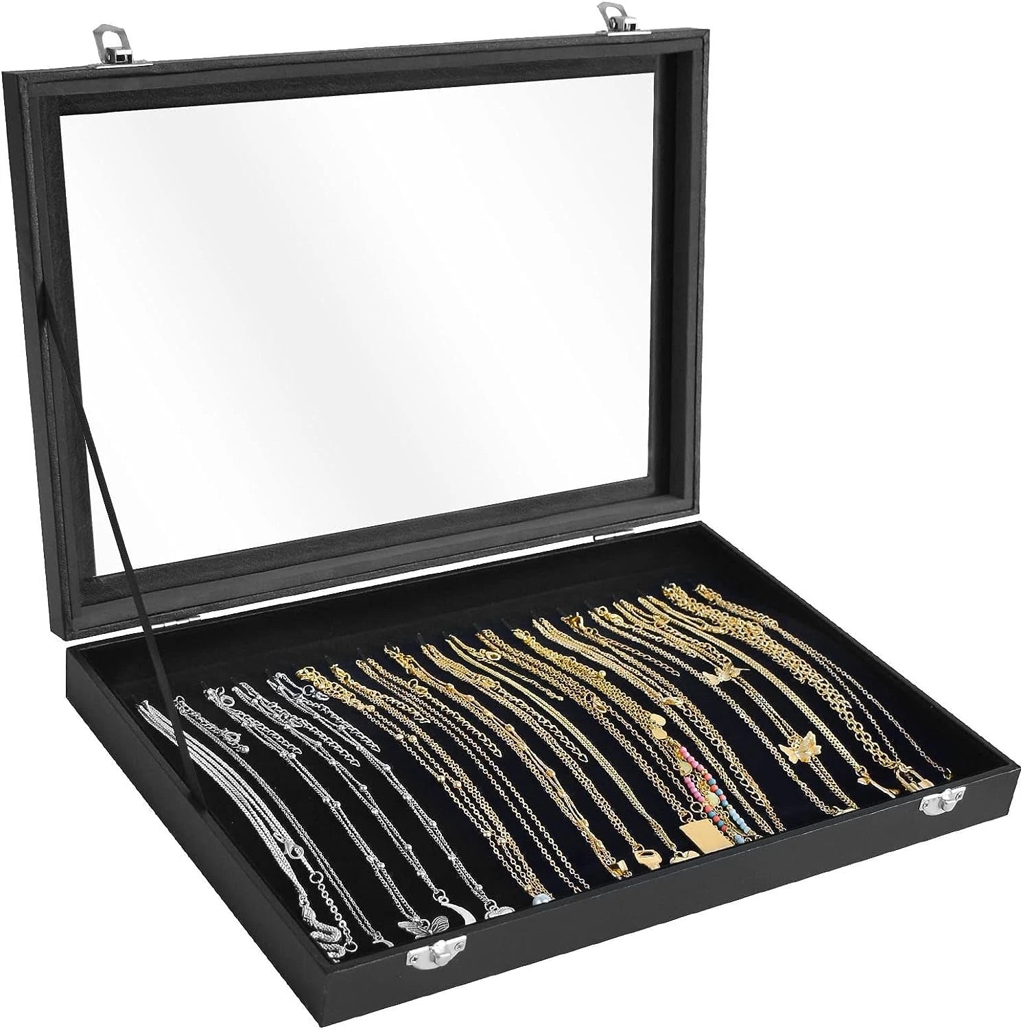 Premium Sky Blue Necklace Organizer Box with 20 Hooks & Transparent Lid | eBay