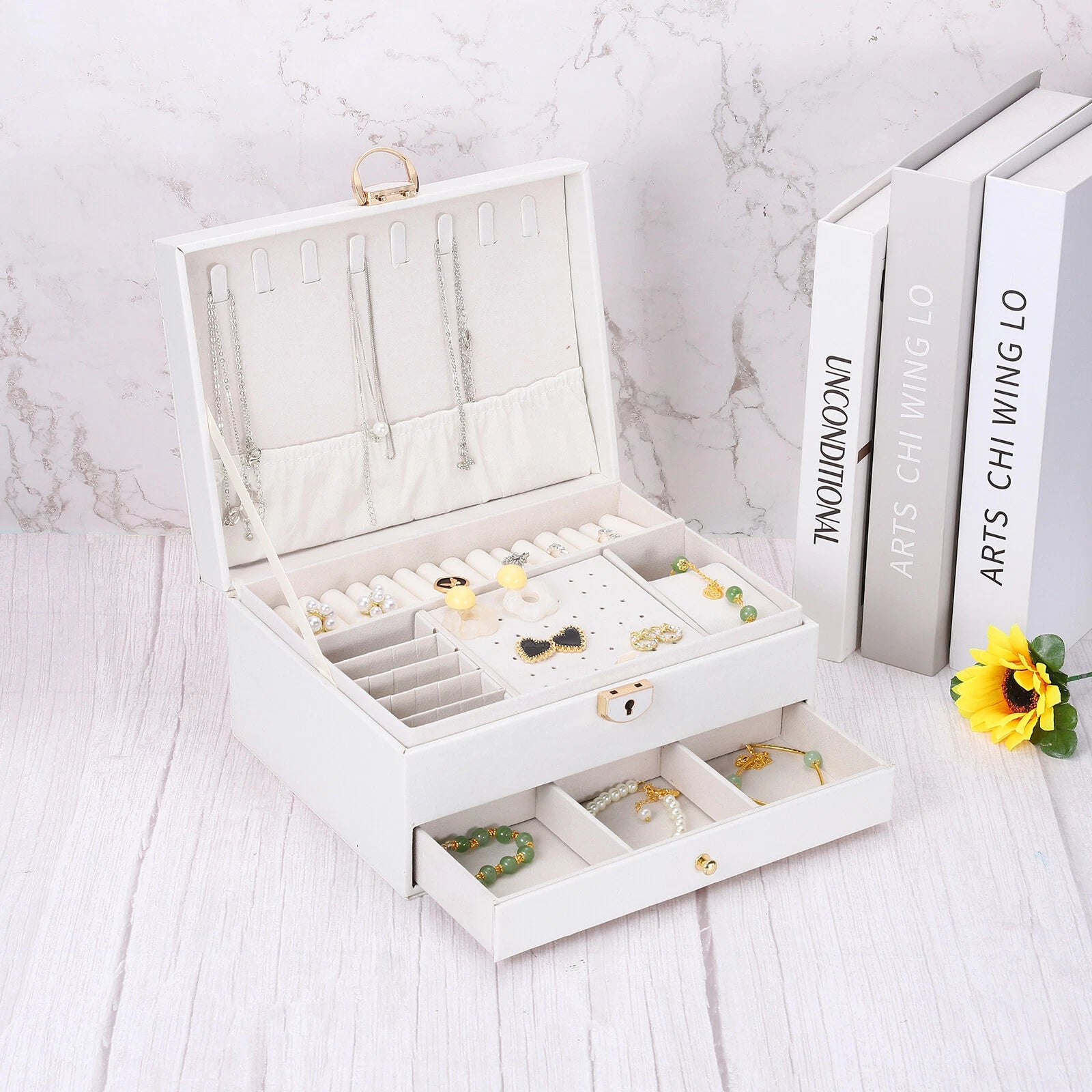 2 Layer Jewelry Box Organizer PU Leather Jewelry Storage Box for Necklace White | eBay