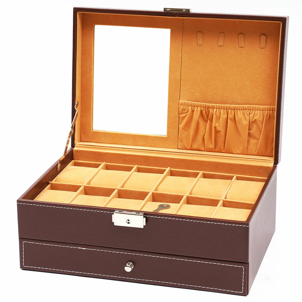 Mens Watch Box Case Organizer 12 Slots Watches Holder Jewelry Storage Display US | eBay